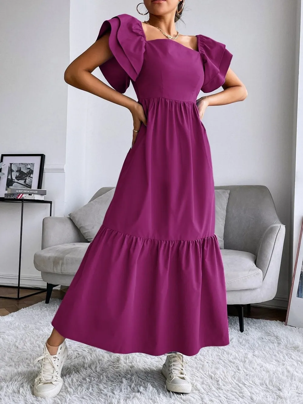 Tiered Square Neck Maxi Dress, image 9