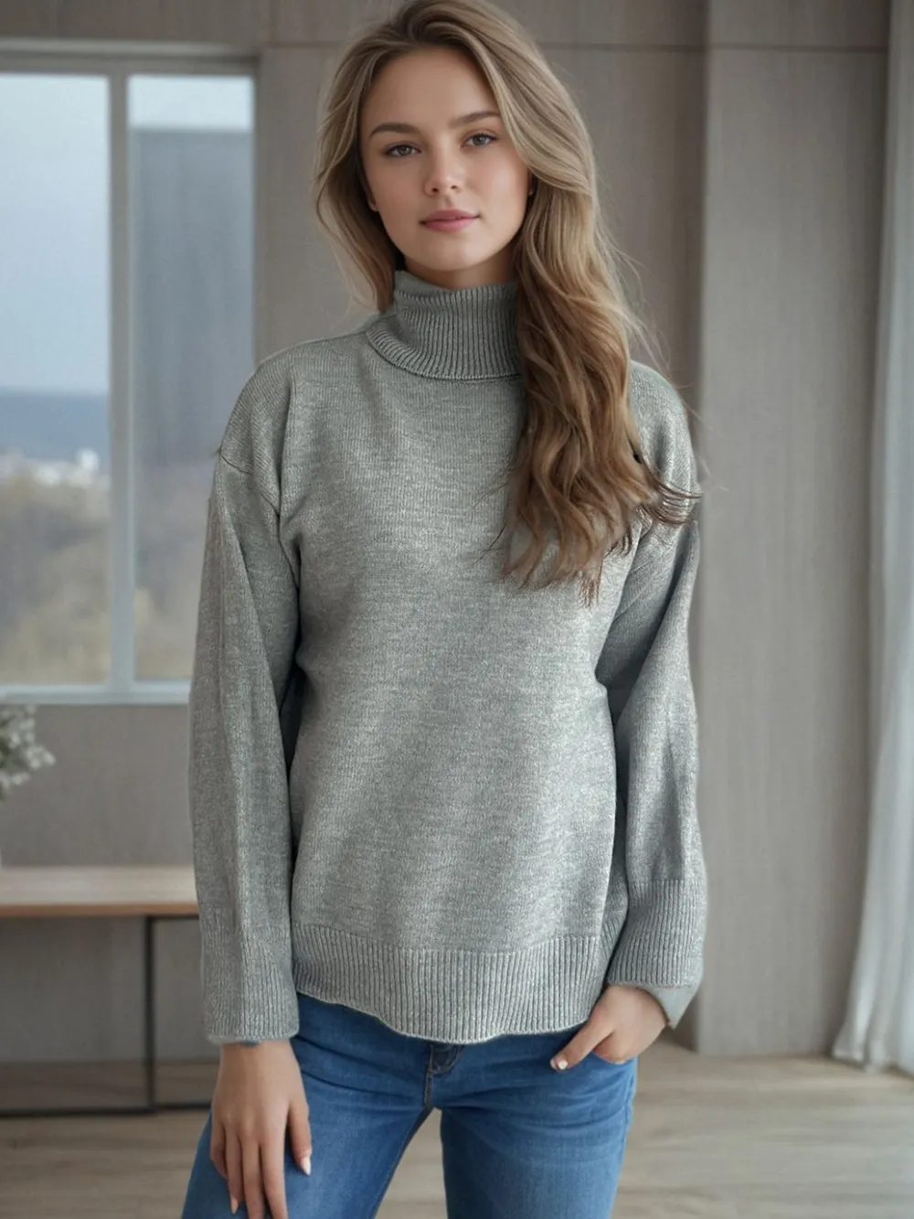 Turtleneck Dropped Shoulder Long Sleeve Sweater, image 6