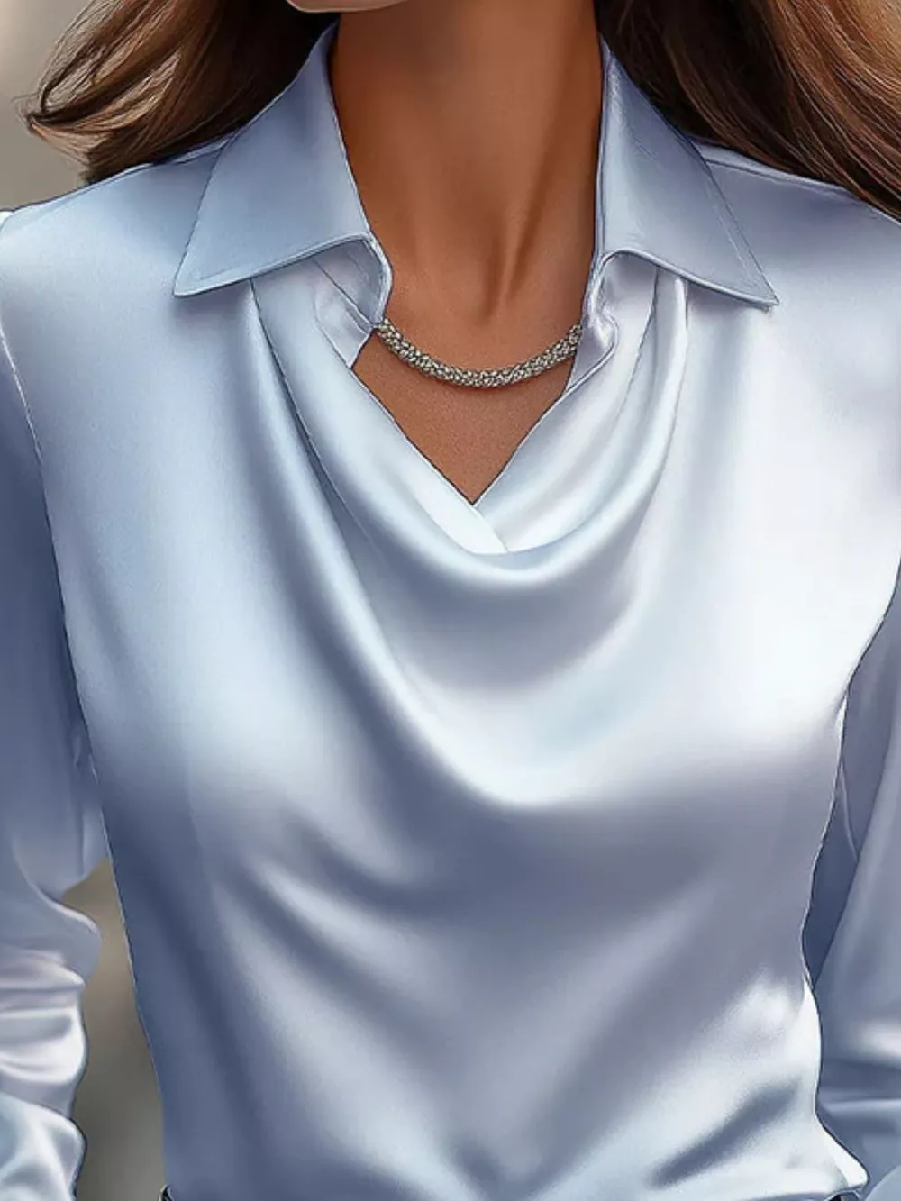 Ruched Long Sleeve Drape Collar Blouse, image 8