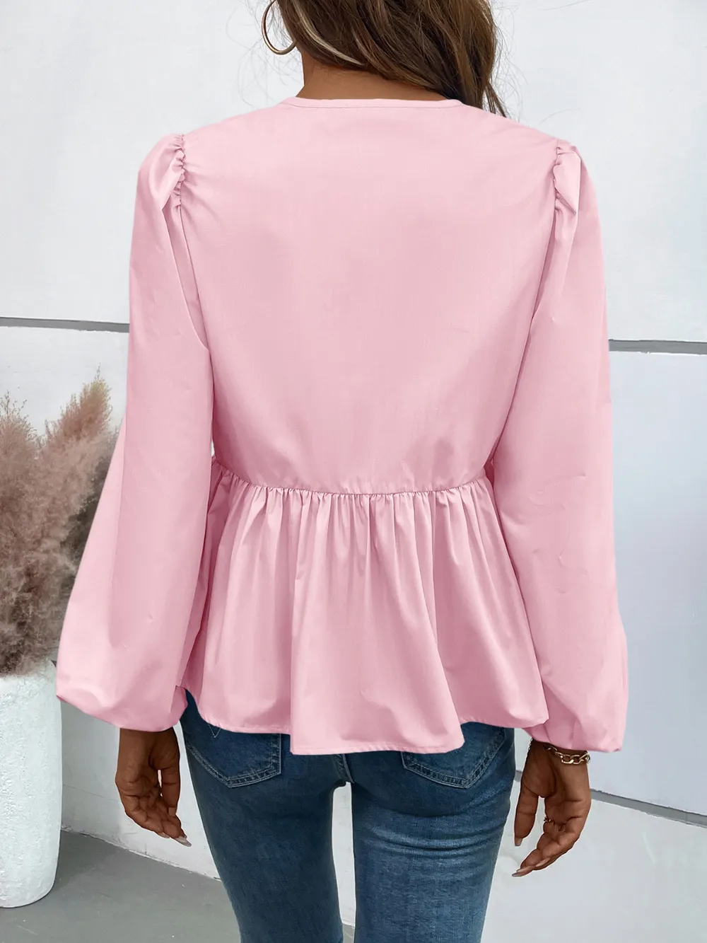 Peplum Tied Long Sleeve Blouse, image 14