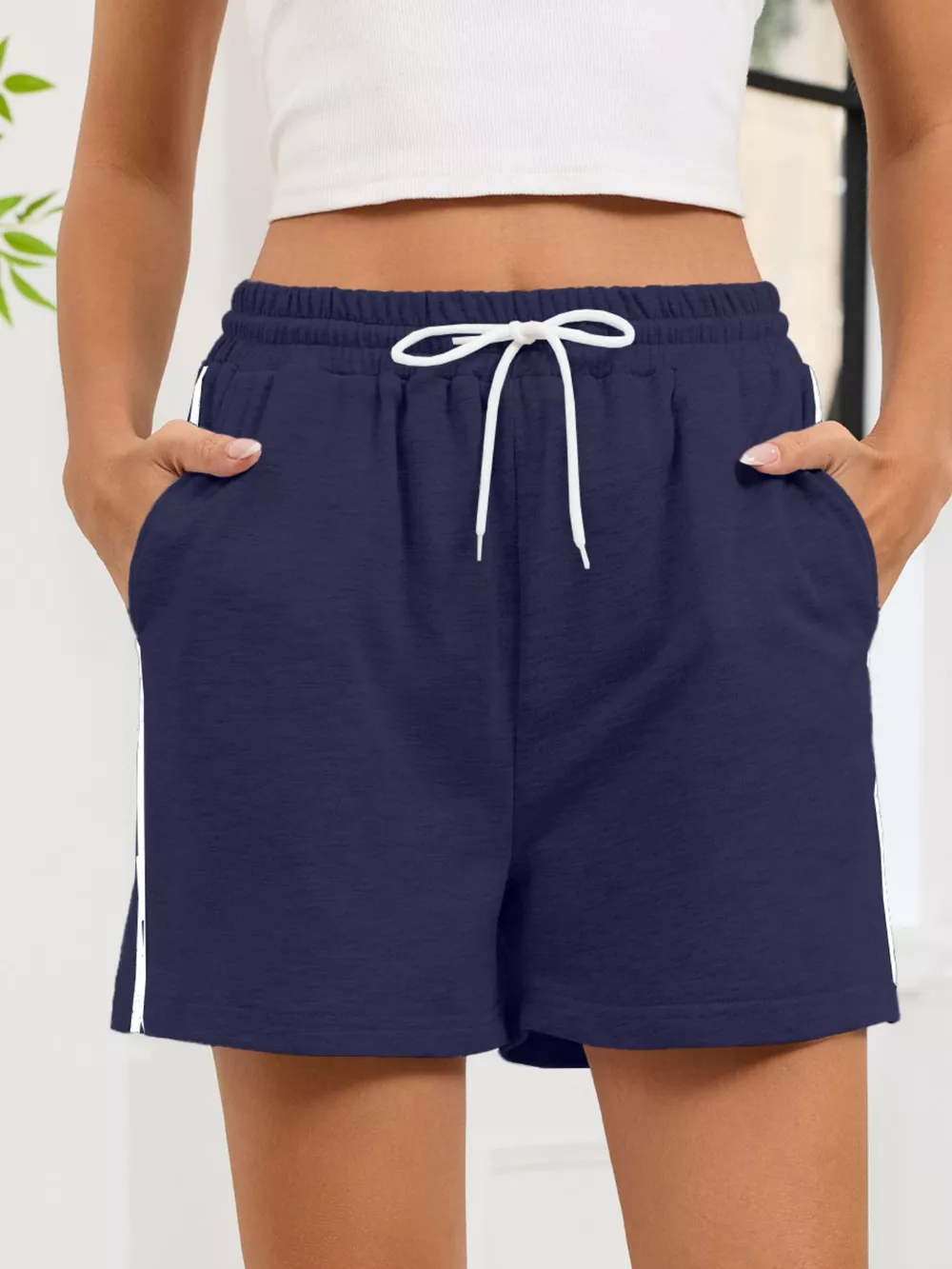 Striped Trim Drawstring Shorts, image 13