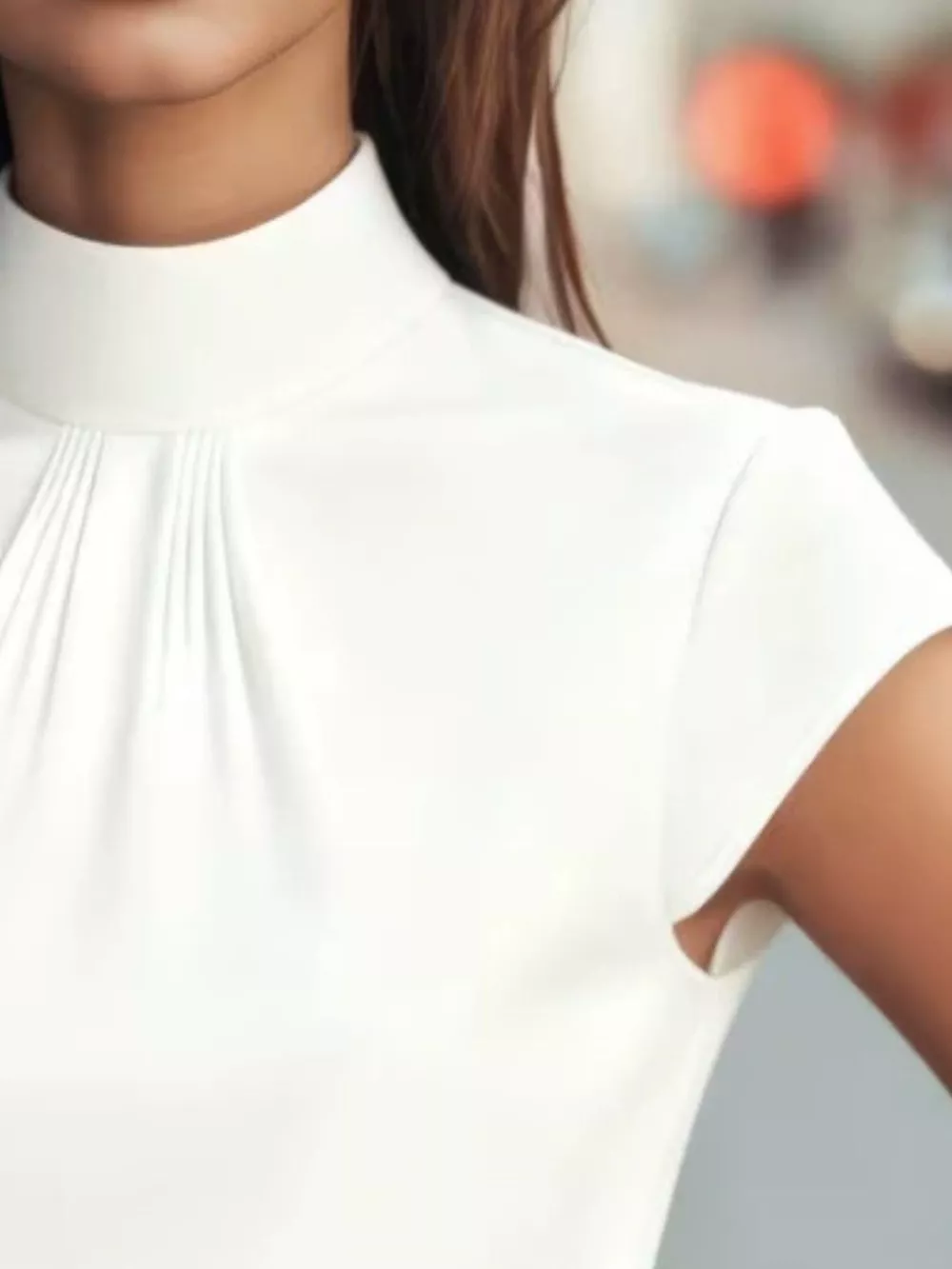 High Neck Cap Sleeve Satin Blouse, image 9