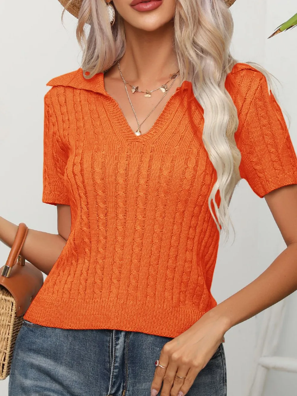 Cable Knit Short Sleeve Top, image 7