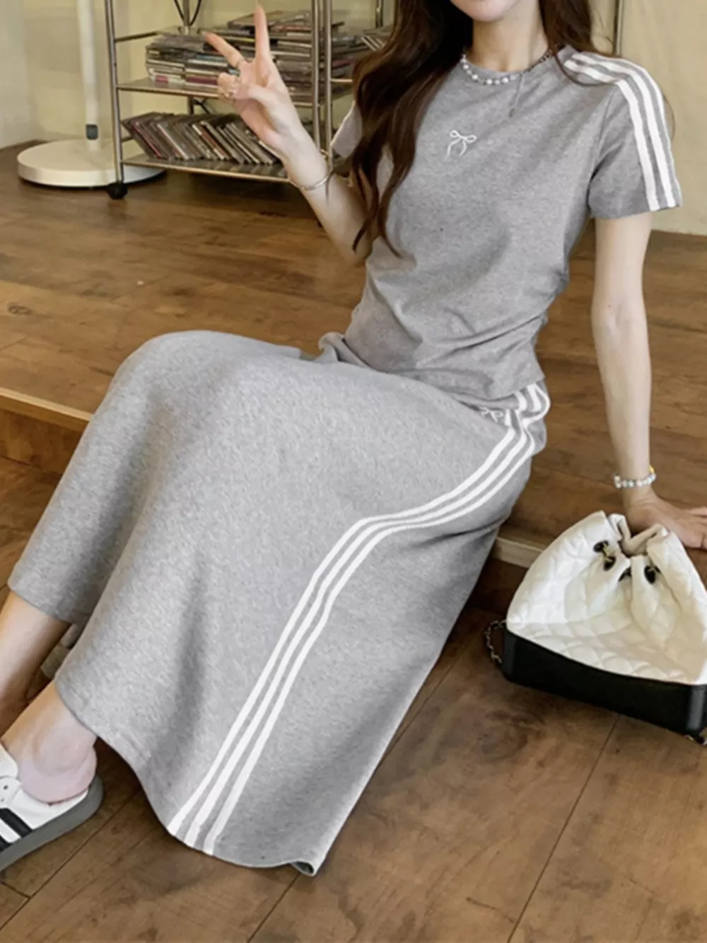 Striped Round Neck Tee and Skirt Set, image 7