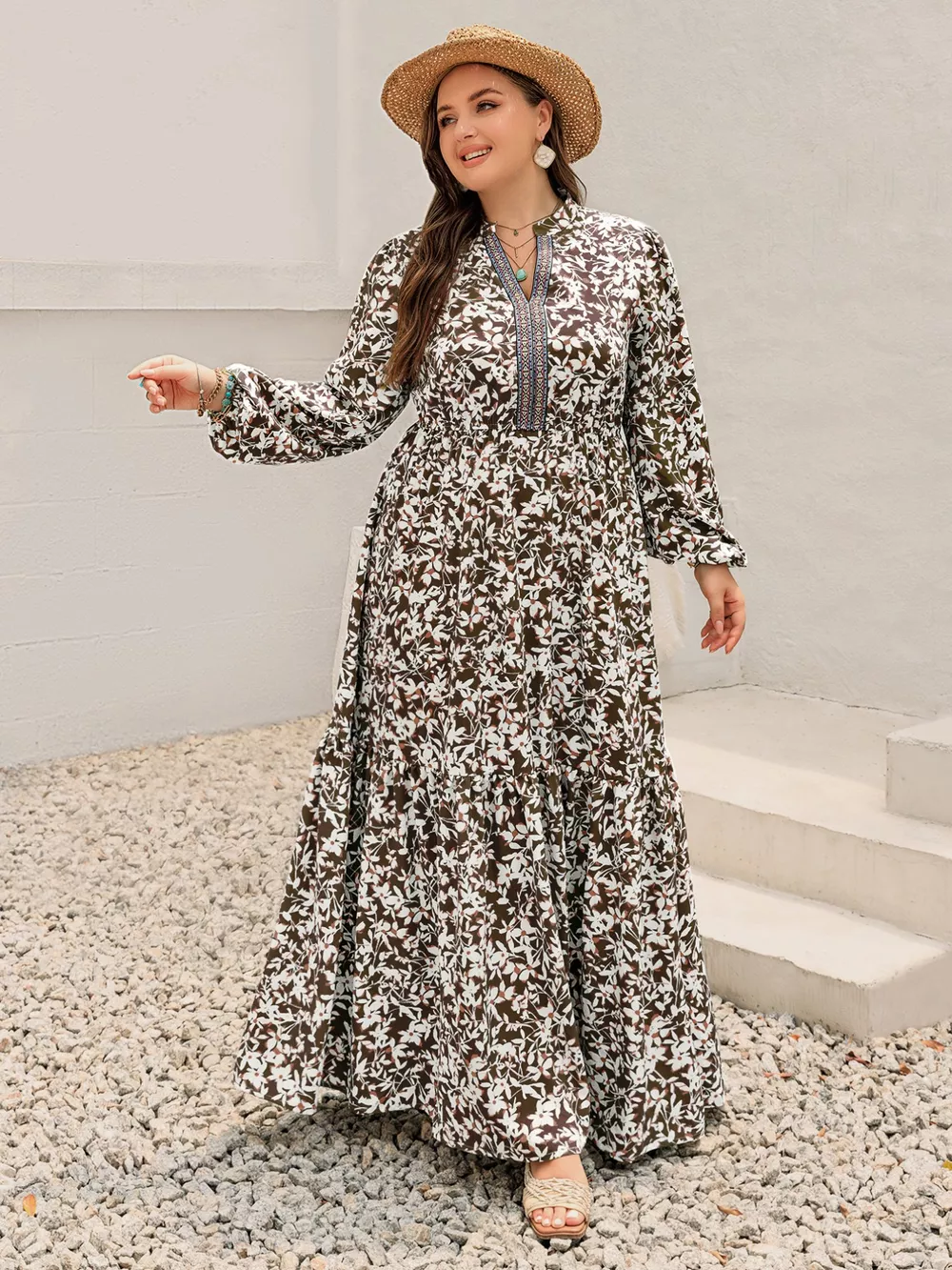 Plus Size Floral Print Long Sleeve Maxi Dress, image 3