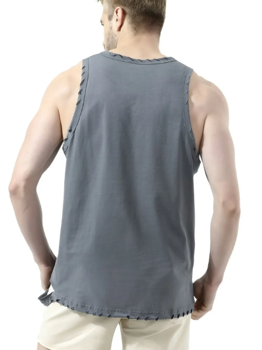 Men's Plus Size Distressed Hem Round Neck Tank, image 2