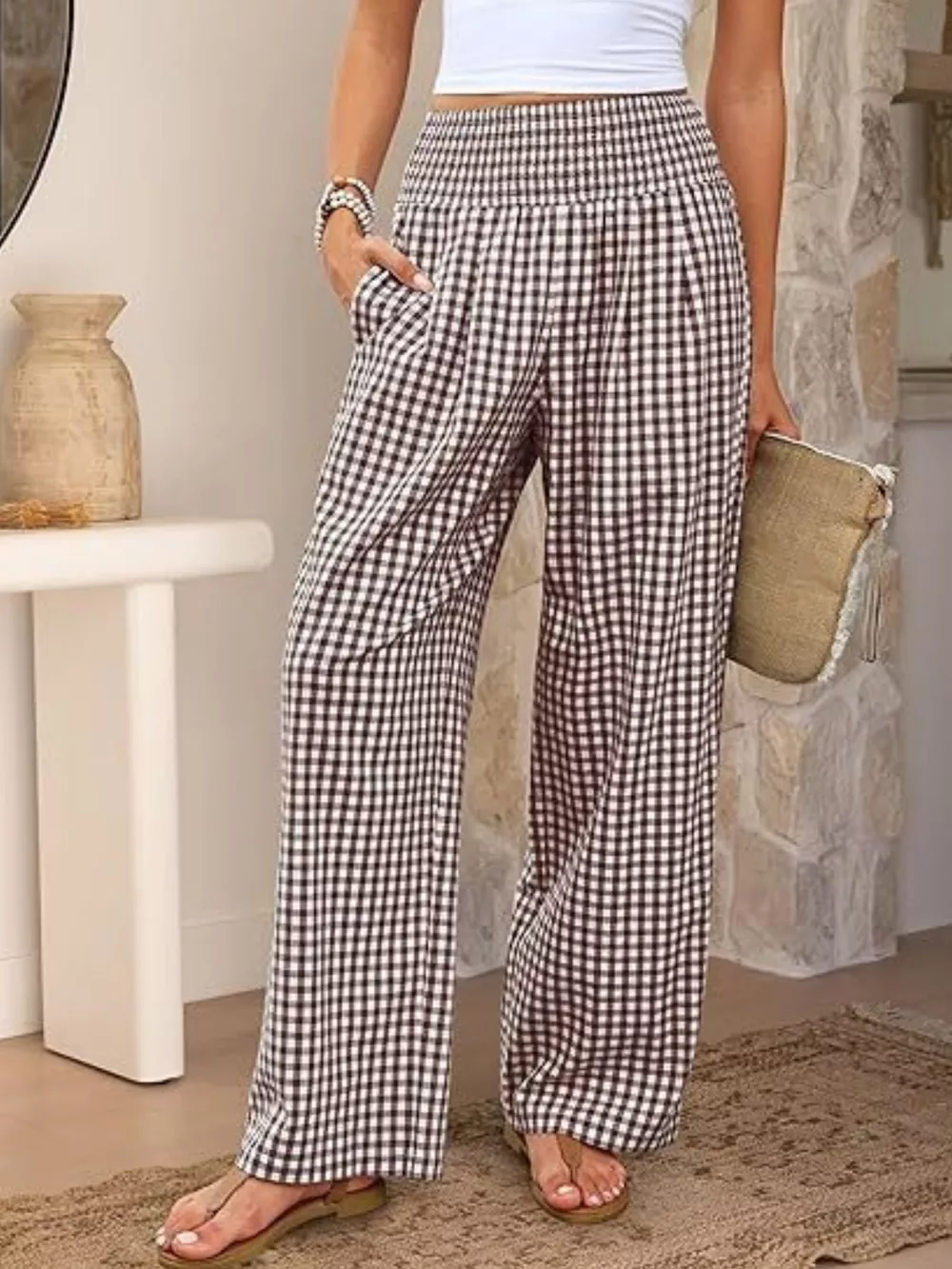 Gingham Wide-Leg Pants, image 13