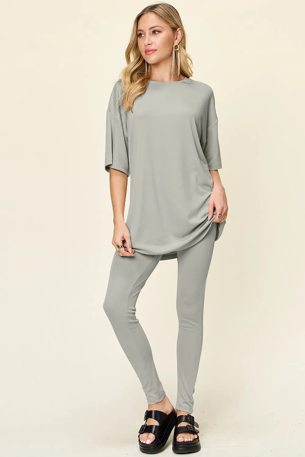 Full Size Round Neck Dropped Shoulder T-Shirt and Leggings Set, image 9