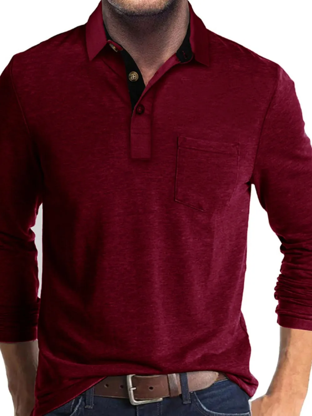 Men's Full Size Long Sleeve Pocket Polo Shirt Plus Size, image 11