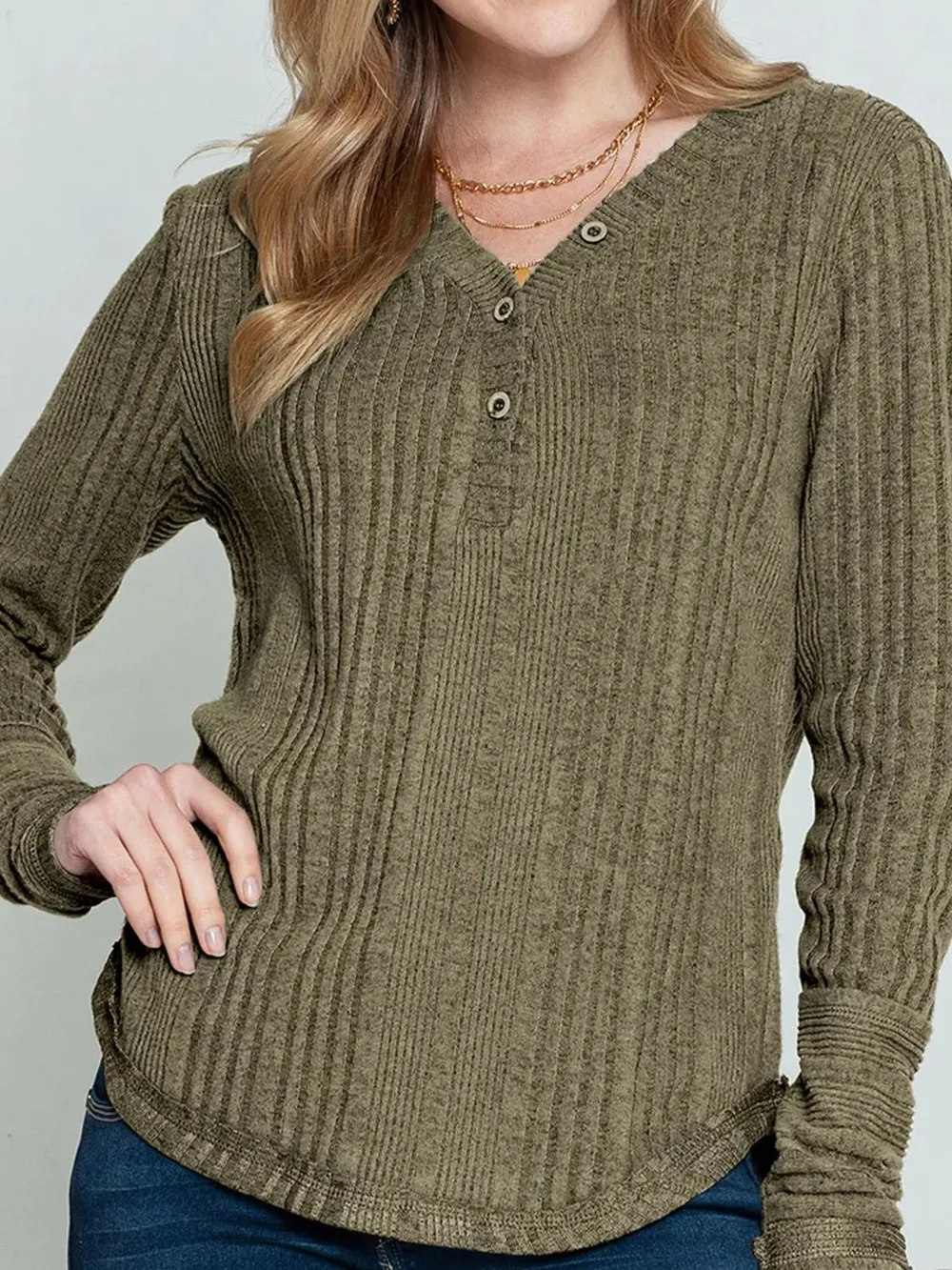Textured V-Neck Long Sleeve T-Shirt, image 6
