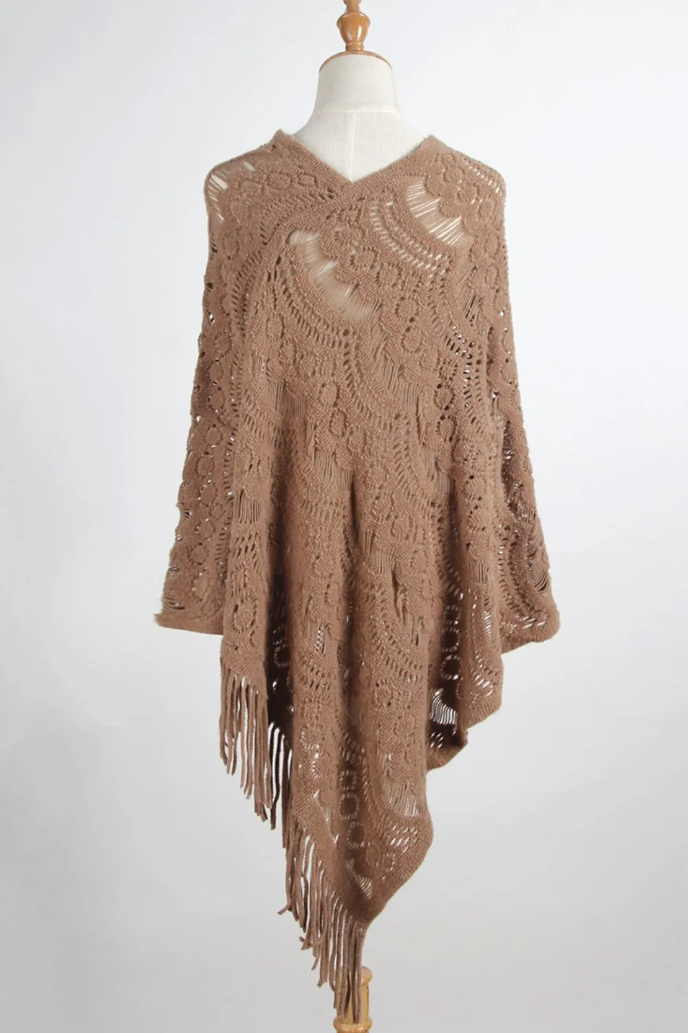 Fringe Openwork Surplice Cape Sleeve Poncho, image 12