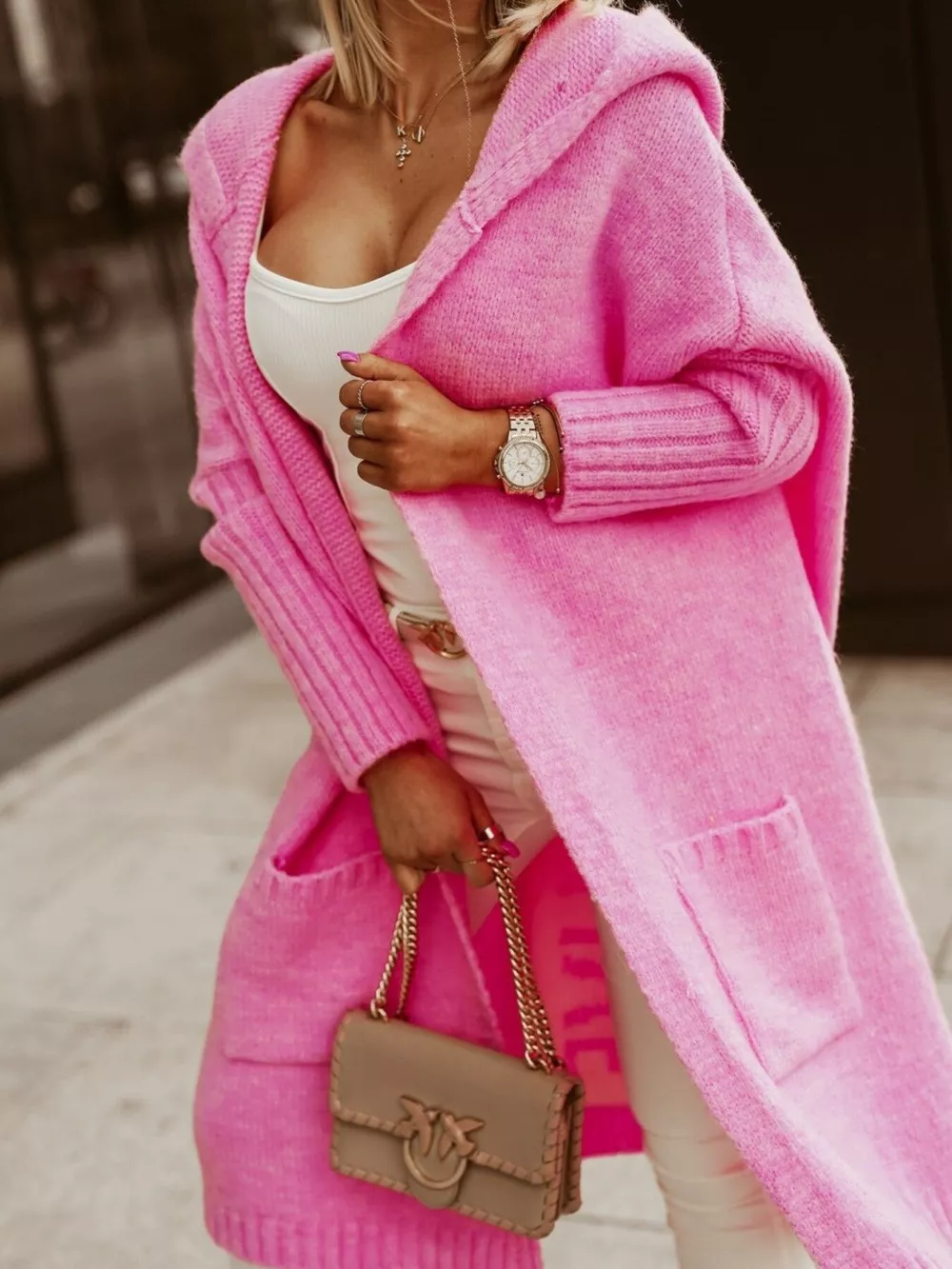 Full Size Hooded Knit Open Front Cardigan Plus Size, image 14