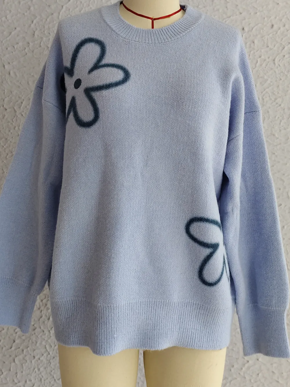 Flower Round Neck Long Sleeve Sweater, image 4