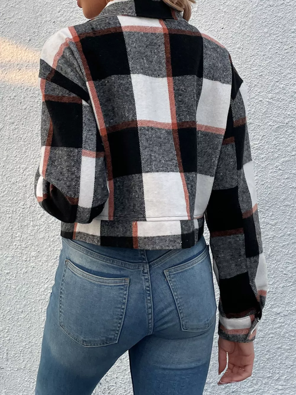 Plaid Button-Down Crop Jacket, image 7
