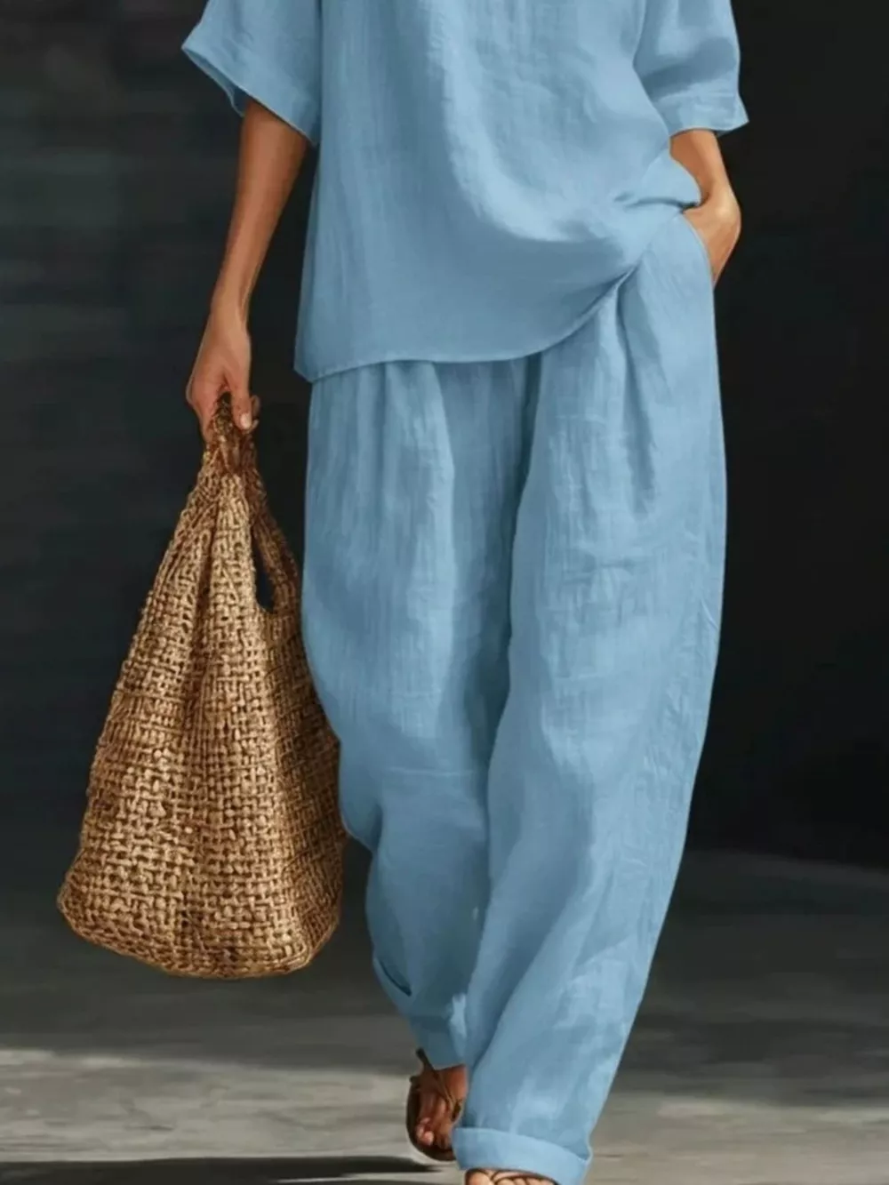 Half Sleeve Loose Fit Top and Pants Set, image 3