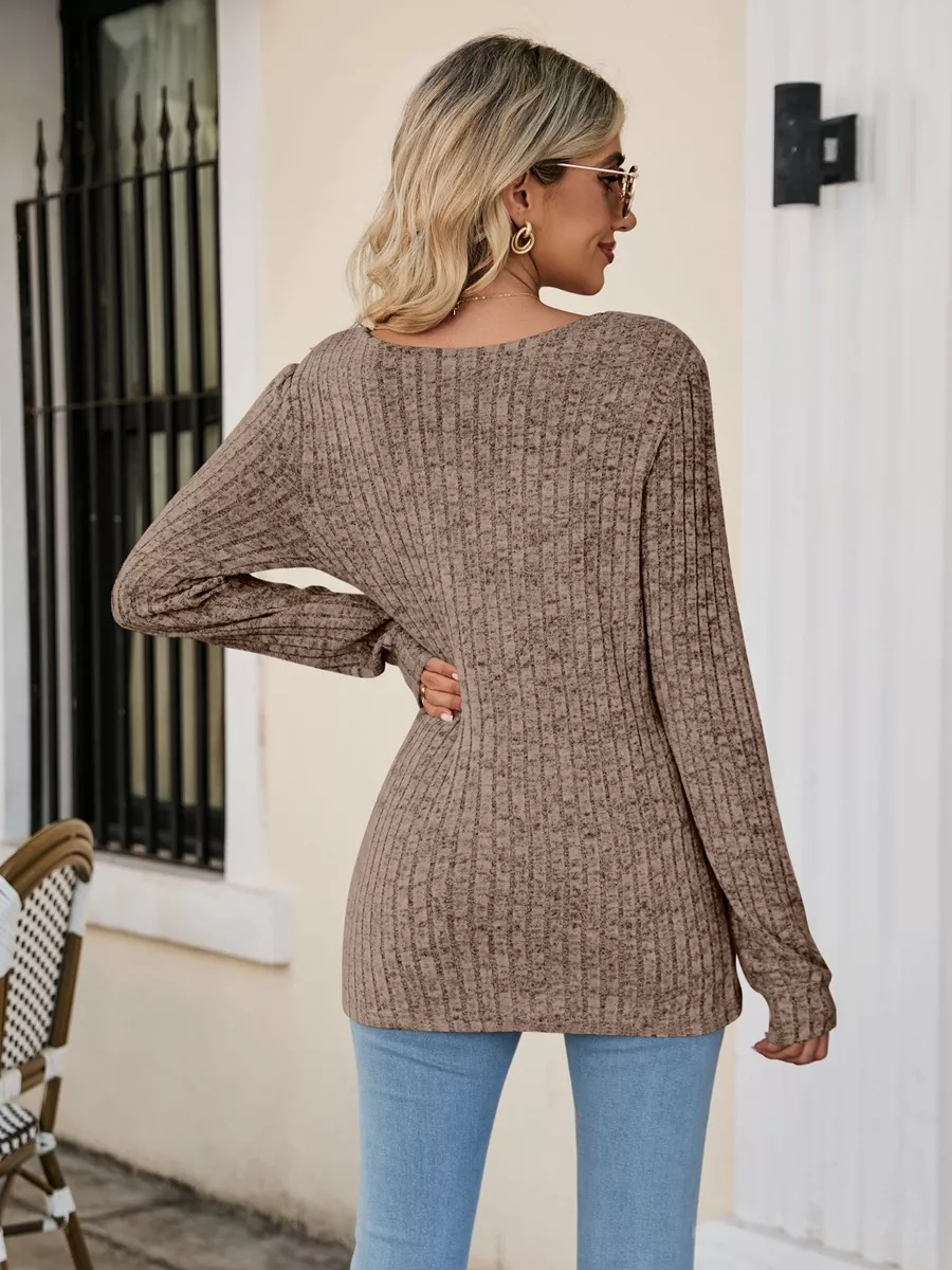 Ribbed Square Neck Long Sleeve T-Shirt, image 15