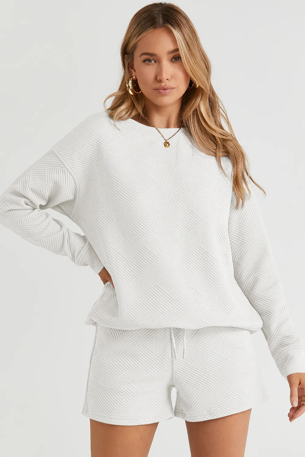 Round Neck Dropped Shoulder Top and Shorts Set, image 5