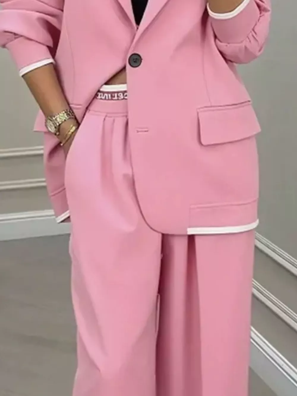 Full Size One Button Blazer and Wide-Leg Pants Set Plus Size, image 8