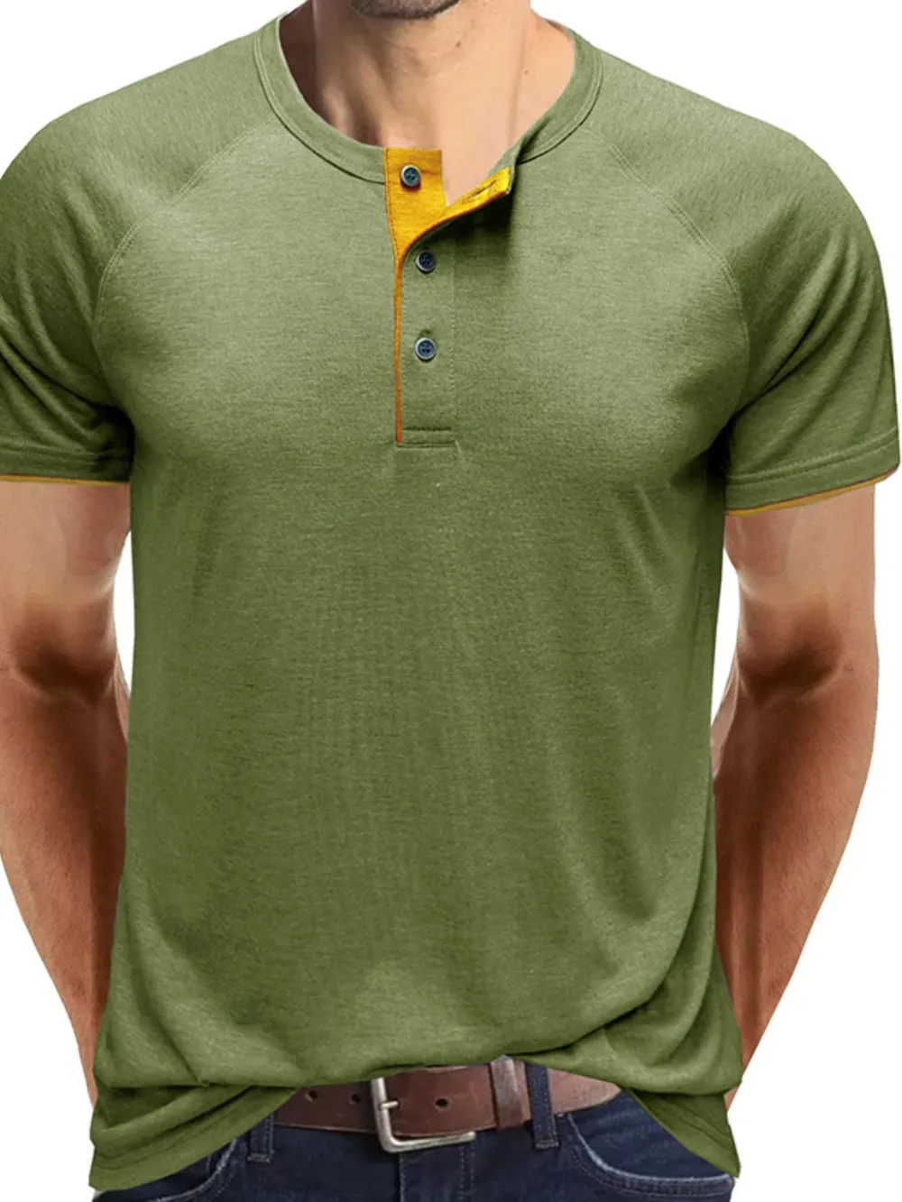 Men's Classic Contrast Trim Henley Polo Shirt, image 6