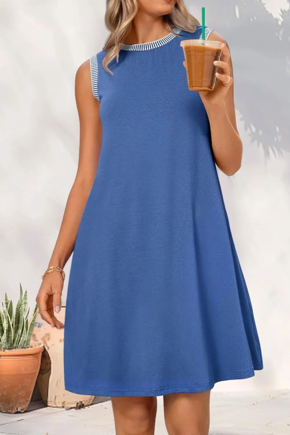 Round Neck Sleeveless Mini Tank Dress, image 12