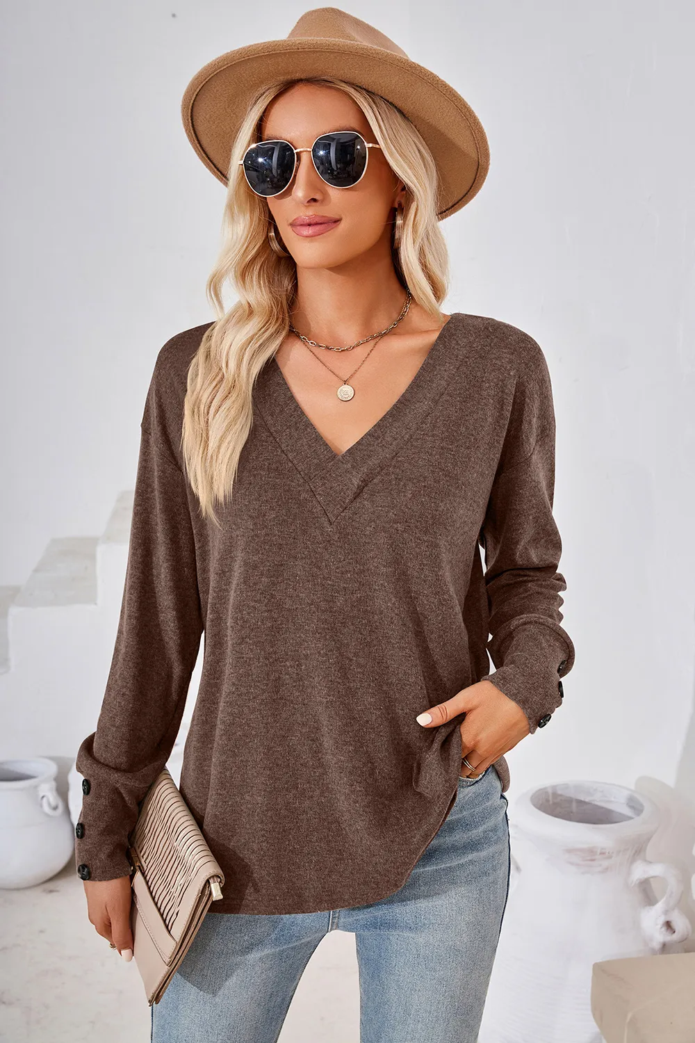 V-Neck Dropped Shoulder T-Shirt, image 2