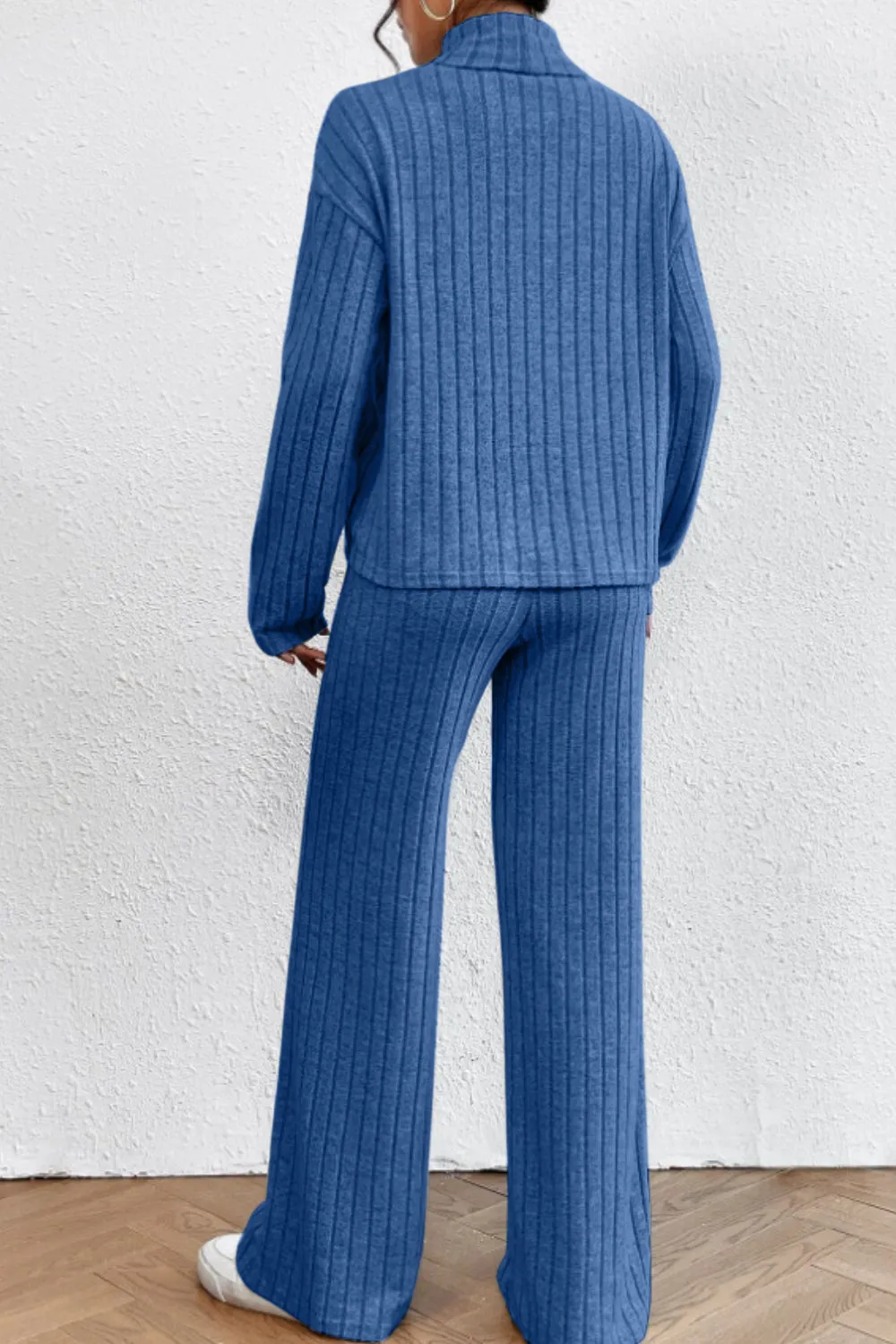 Mock Neck Dropped Shoulder Top and Pants Set, image 25