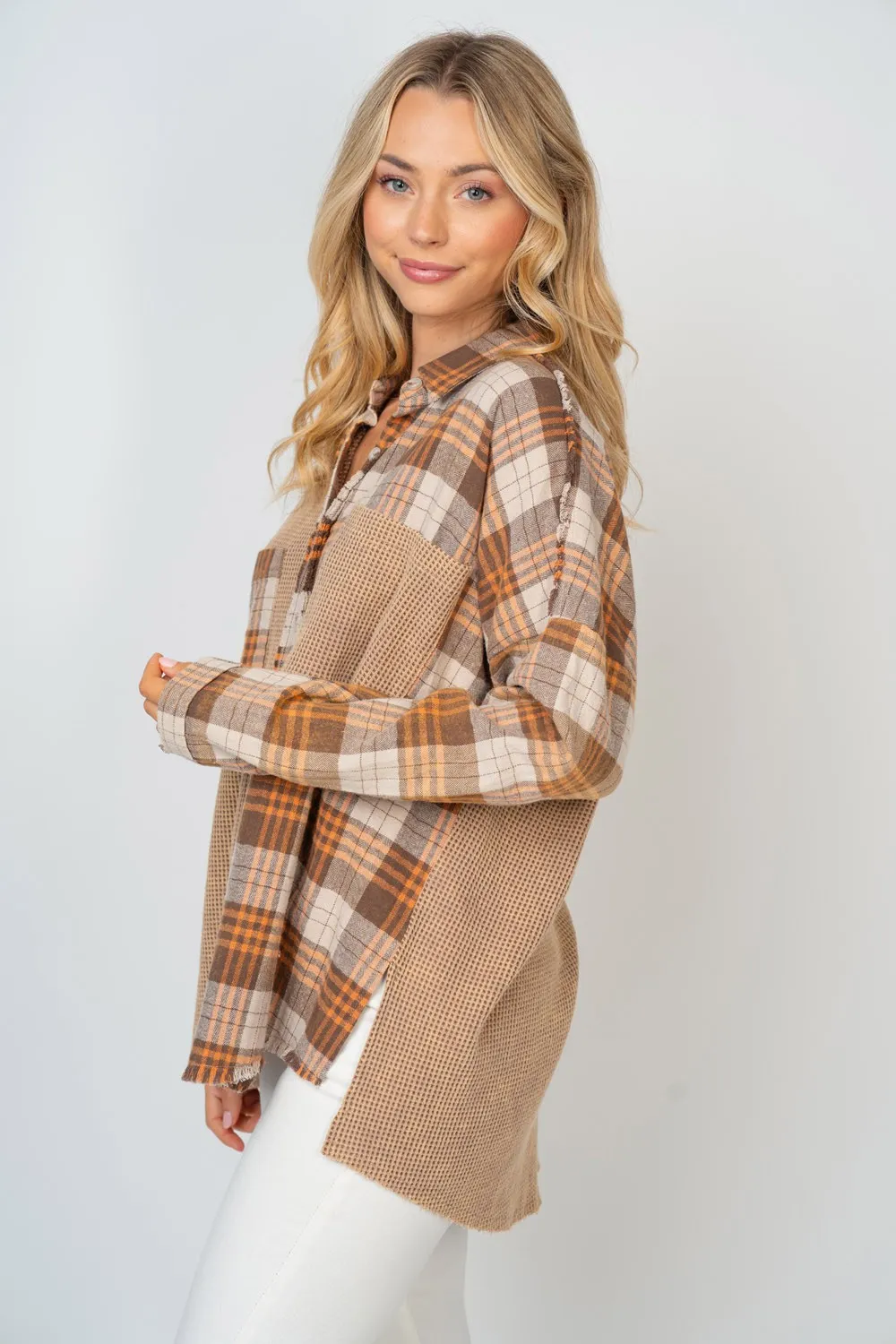 Full Size Contrast Plaid Button Down Shirt, image 3
