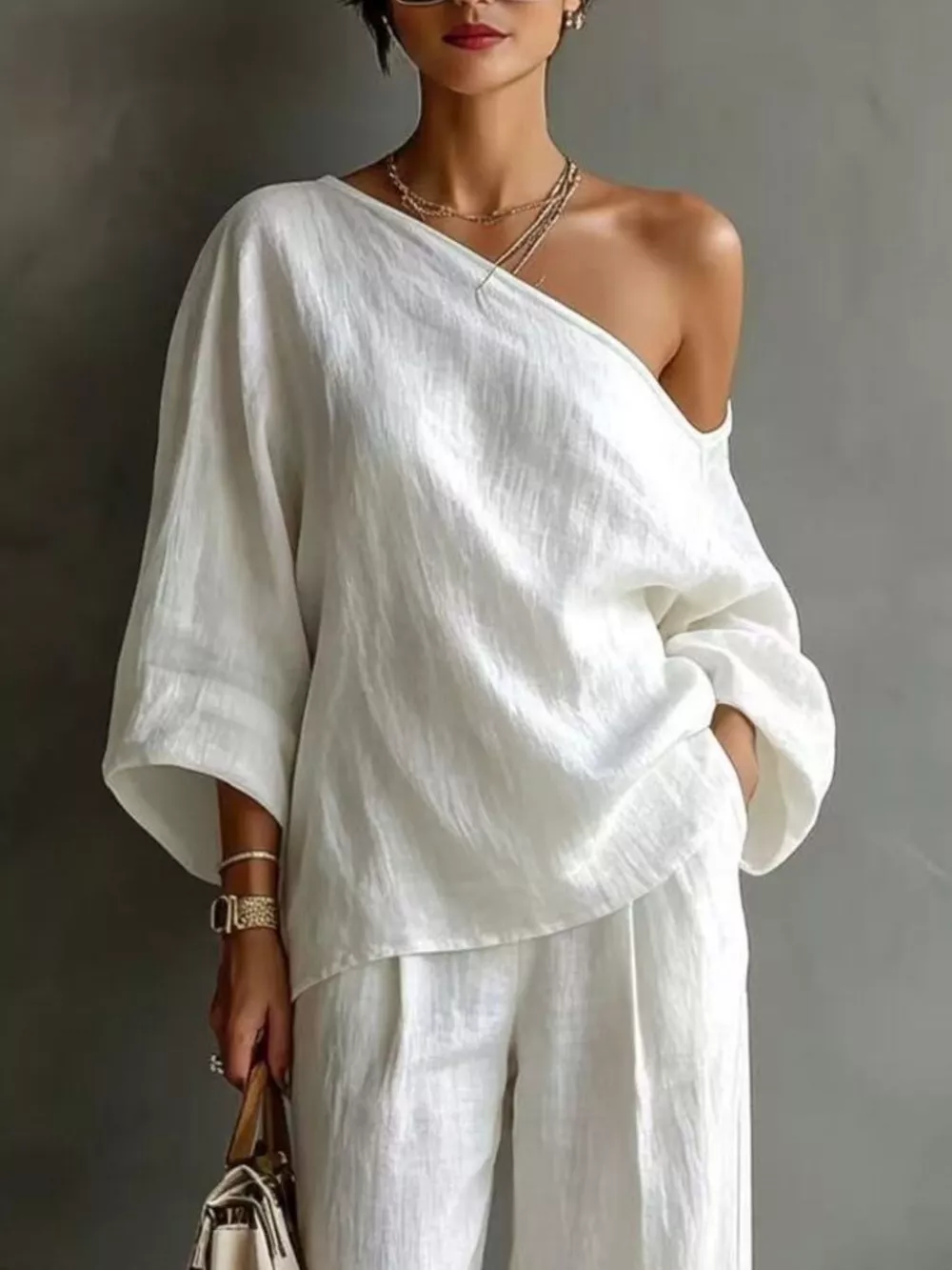 One Shoulder Top and Wide Leg Pants Set, image 3