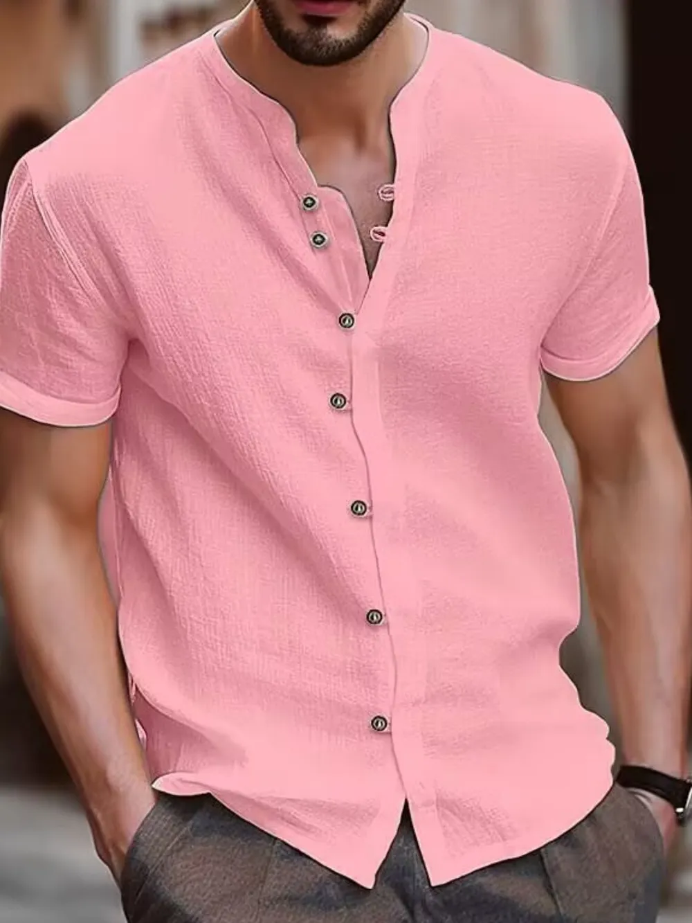 Men's Full Size Casual Linen Button-Down Short Sleeve Shirt Plus Size, image 4