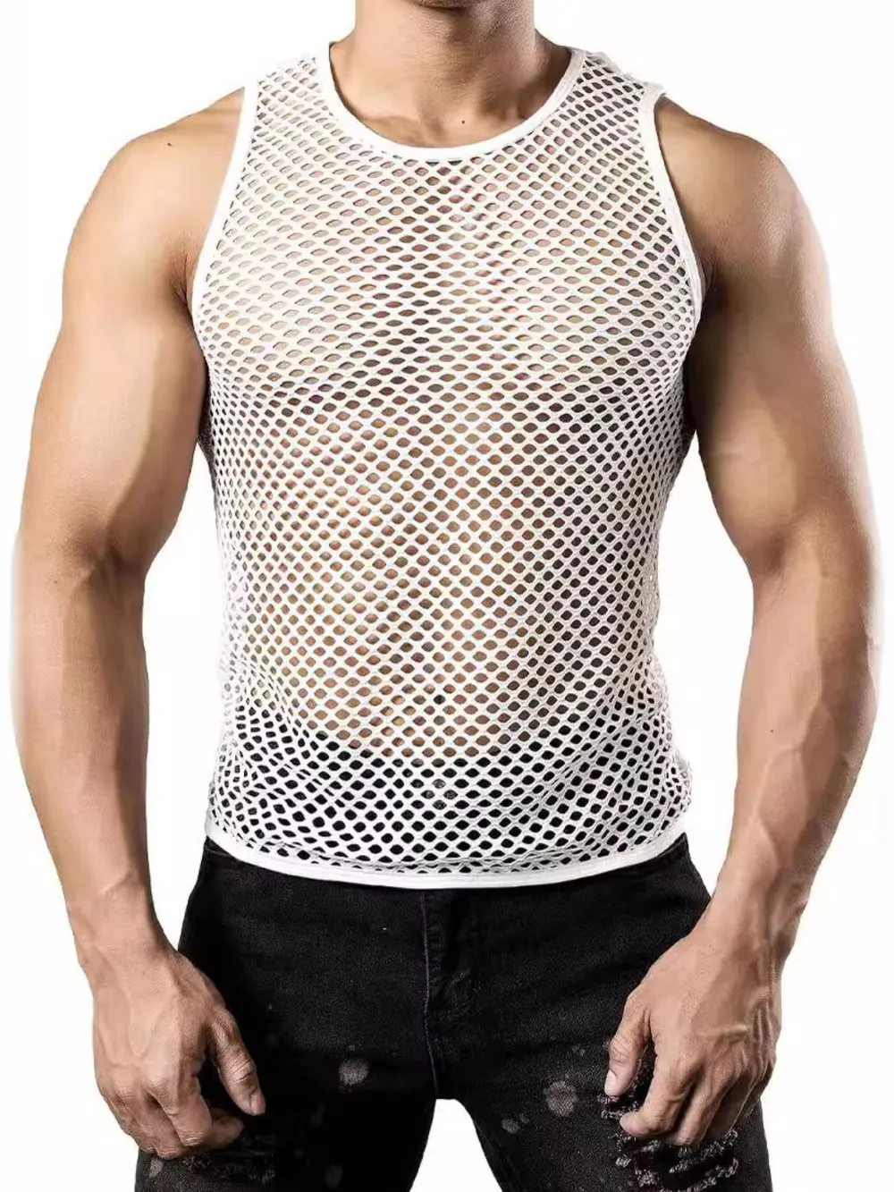 Men's Openwork Round Neck Tank, image 4