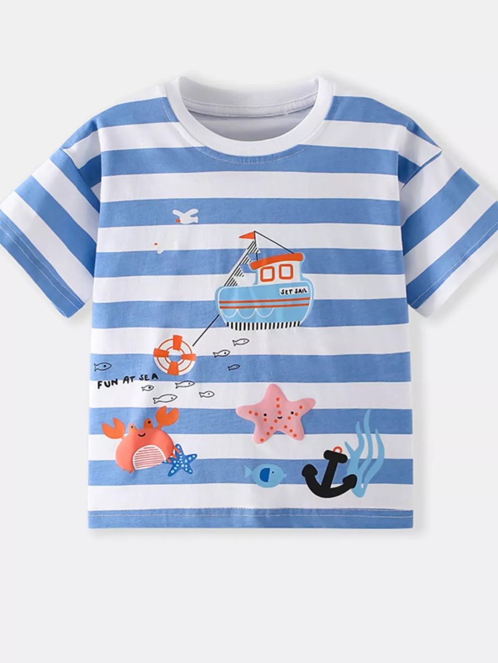 Children's Striped Printed Round Neck T-Shirt, image 2