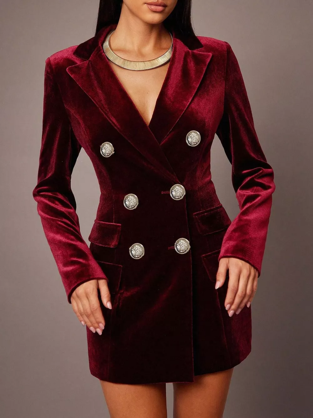 Velvet Double-Breasted Blazer Dress, image 7