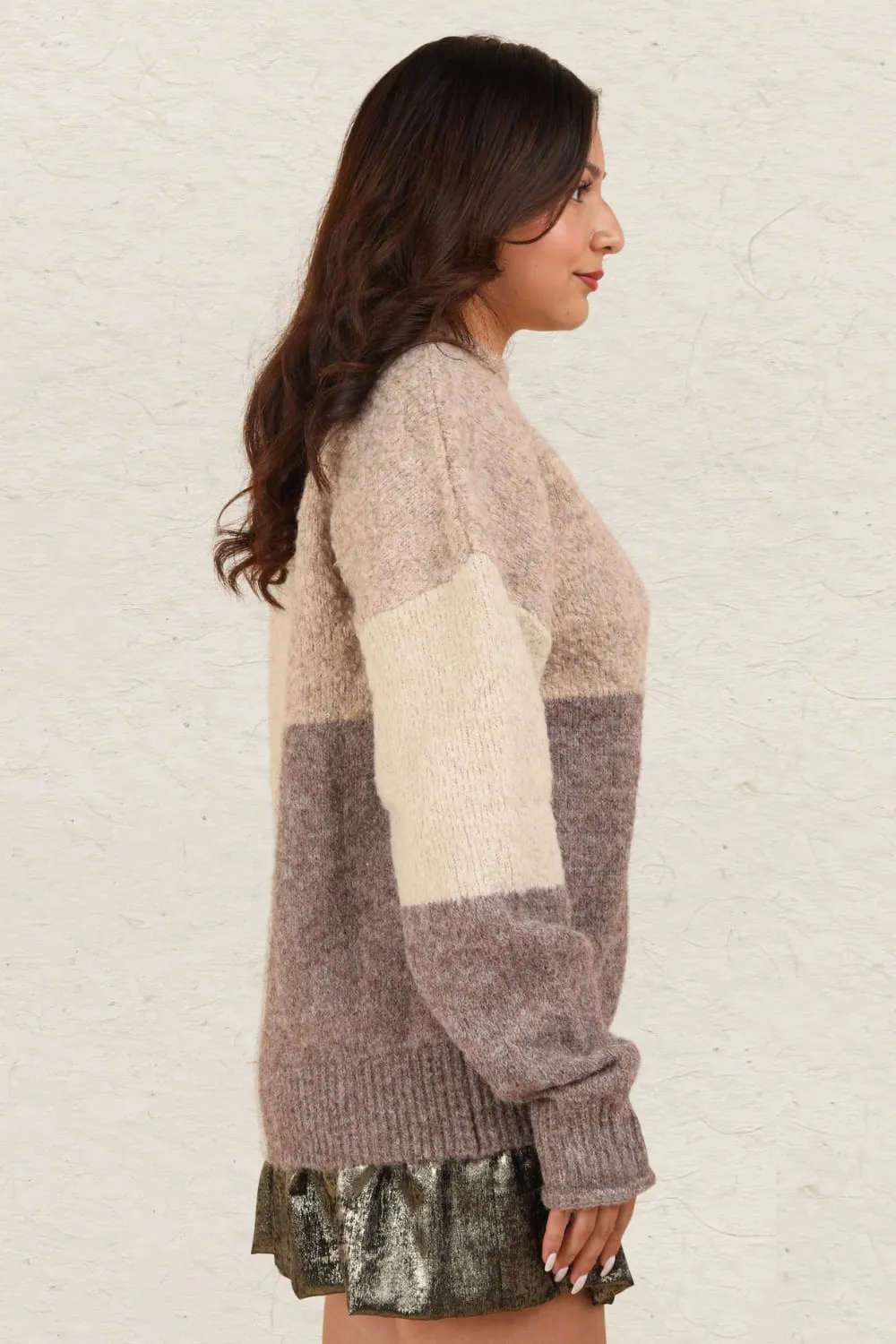 Color Block Mock Neck Drop Shoulder Sweater, image 4