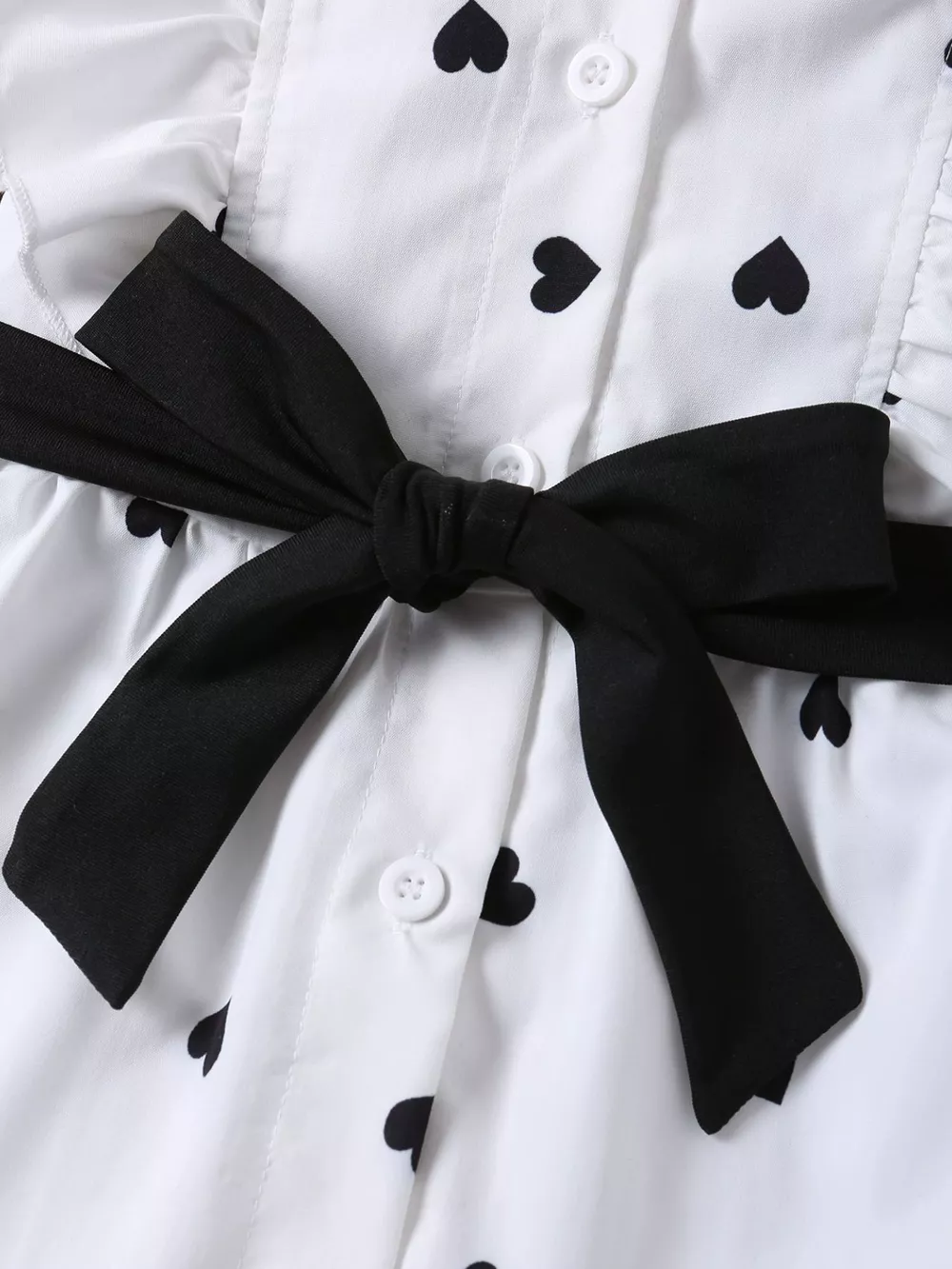 Children's Heart Print Ruffle Trim Shirt & Pants Set with Tie, image 4