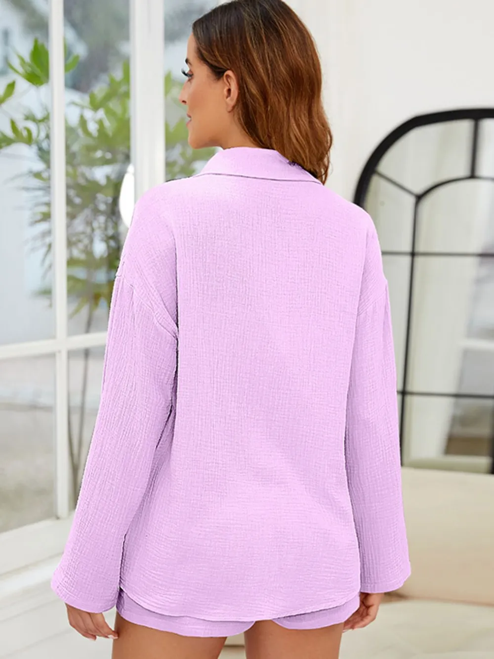 Button Up Long Sleeve Top and Shorts Set, image 24