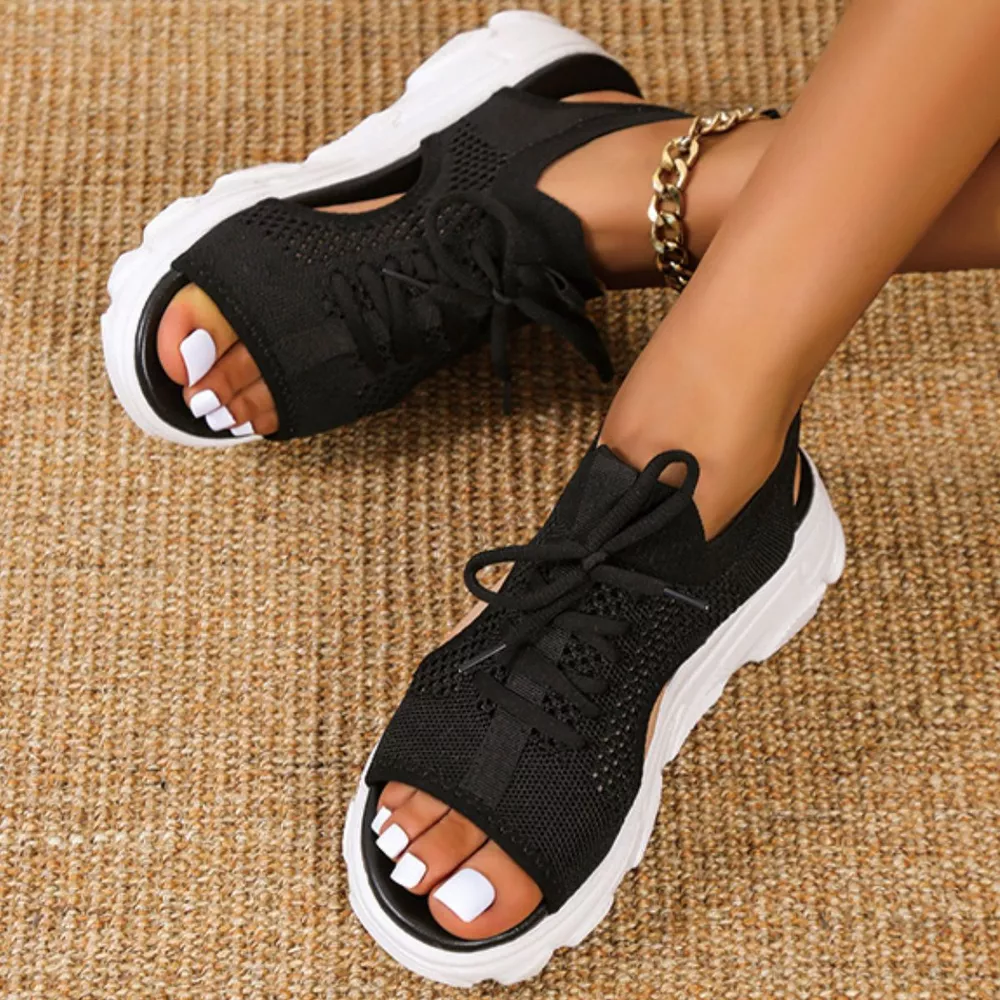 Breathable Mesh Lace-Up Platform Sandals, image 3