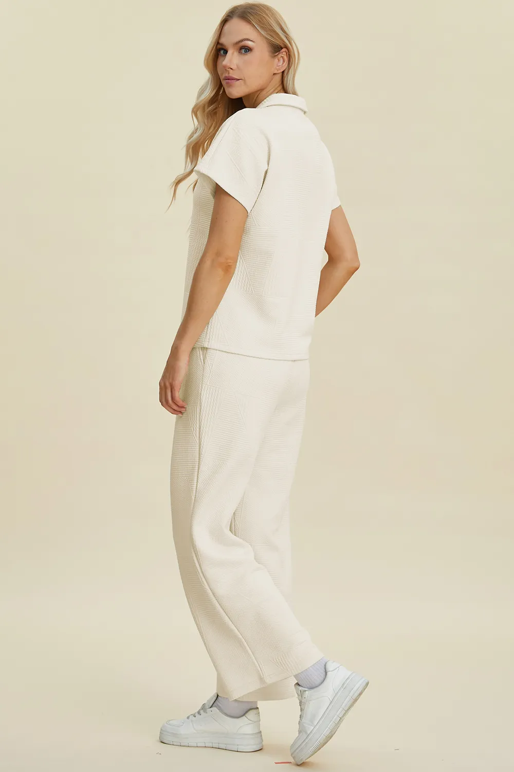Full Size Collared Neck Short Sleeve Top and Pants Set, image 5