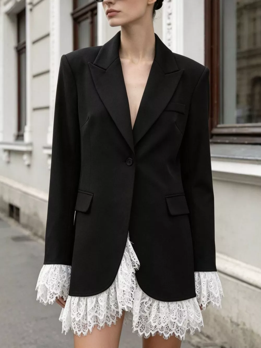 Lace Hem One Button Blazer