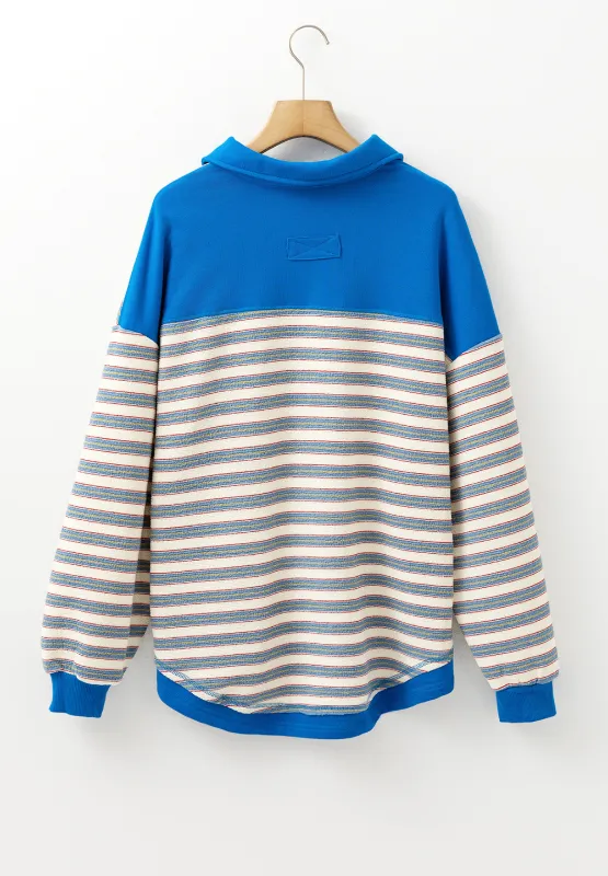 Striped Johnny Collar Long Sleeve Sweatshirt, image 10