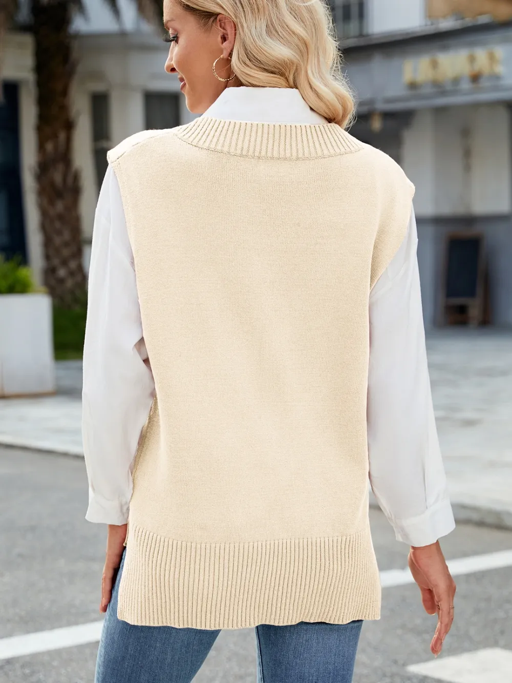Side Slit V-Neck Sweater Vest, image 17