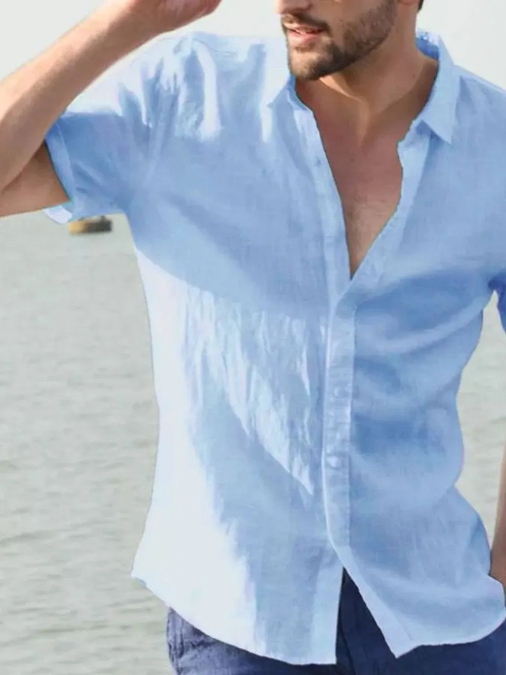Men's Full Size Classic Linen Button Down Short Sleeve Shirt Plus Size, image 4