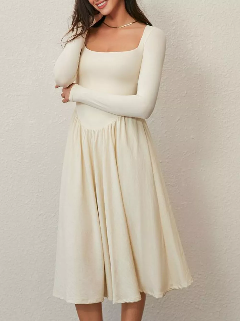 Square Neck Long Sleeve Midi Dress, image 4