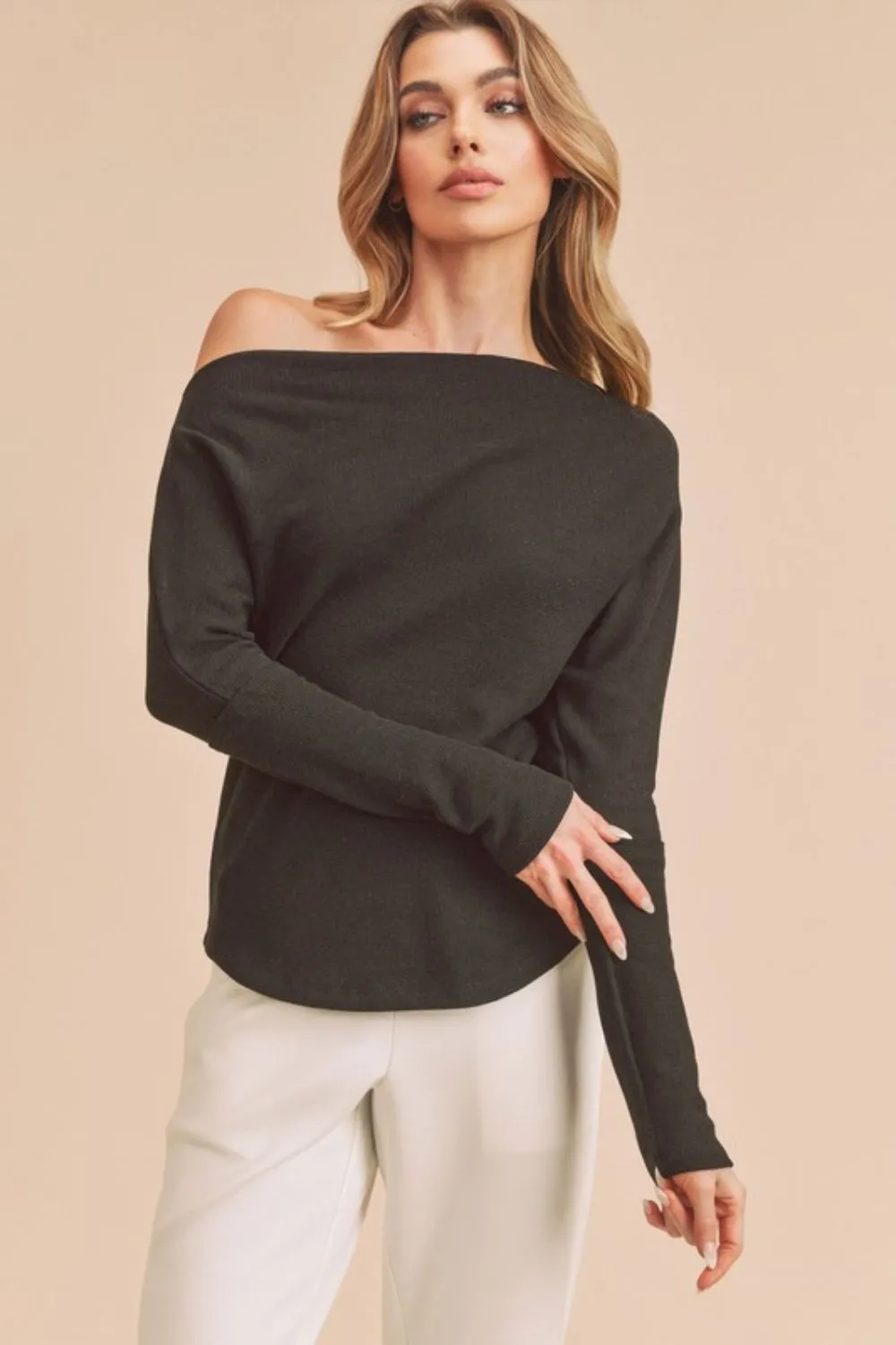 One Shoulder Long Sleeve Knit Top