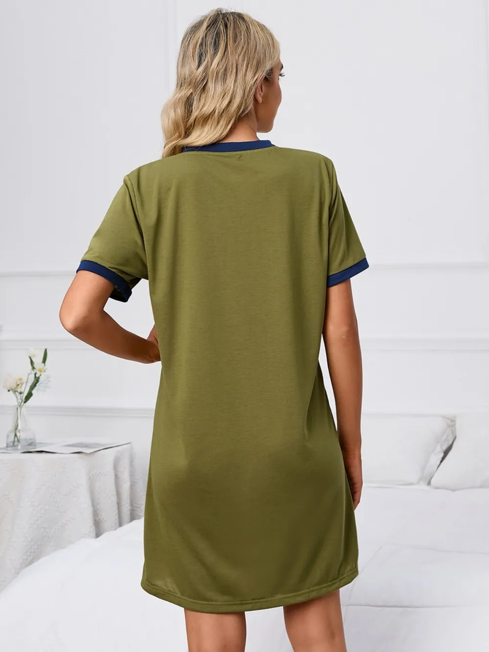 Contrast Trim Round Neck Mini Dress, image 7