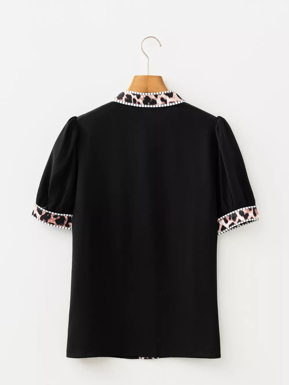 Leopard Trim Puff Sleeve Blouse, image 6