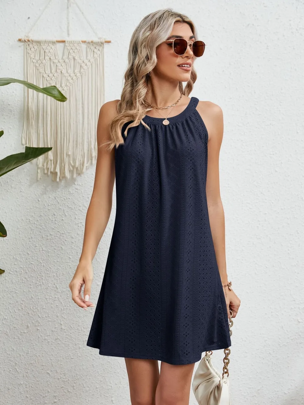 Eyelet Grecian Neck Mini Dress, image 19