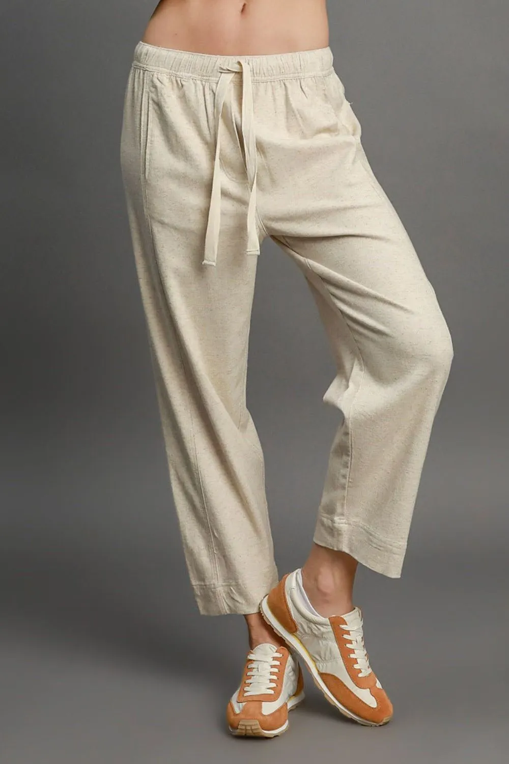 Full Size Drawstring Elastic Waistband Linen Blend Pants Plus Size, image 3
