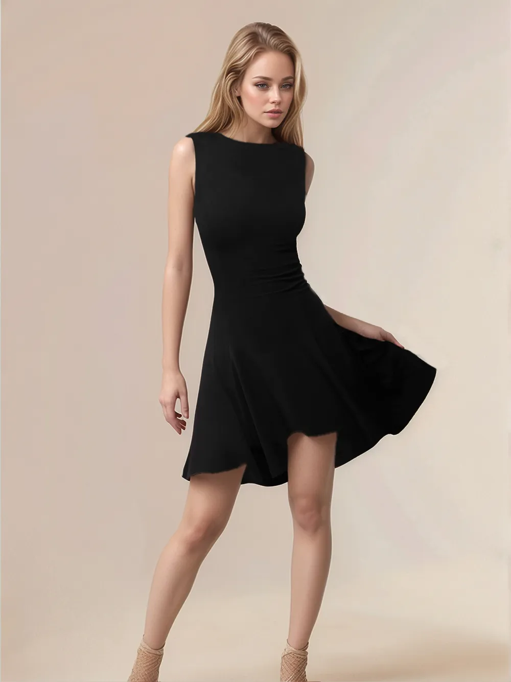 High-Low Round Neck Sleeveless Mini Dress, image 6