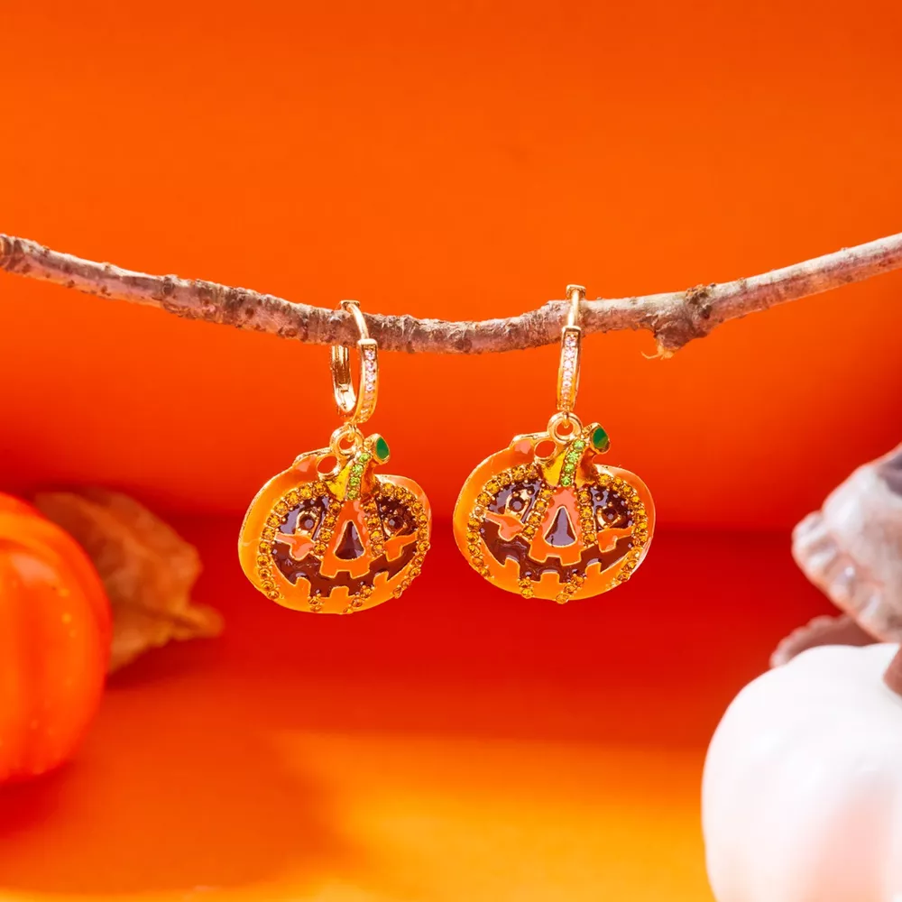 Halloween Pumpkin Drop Earrings, image 3