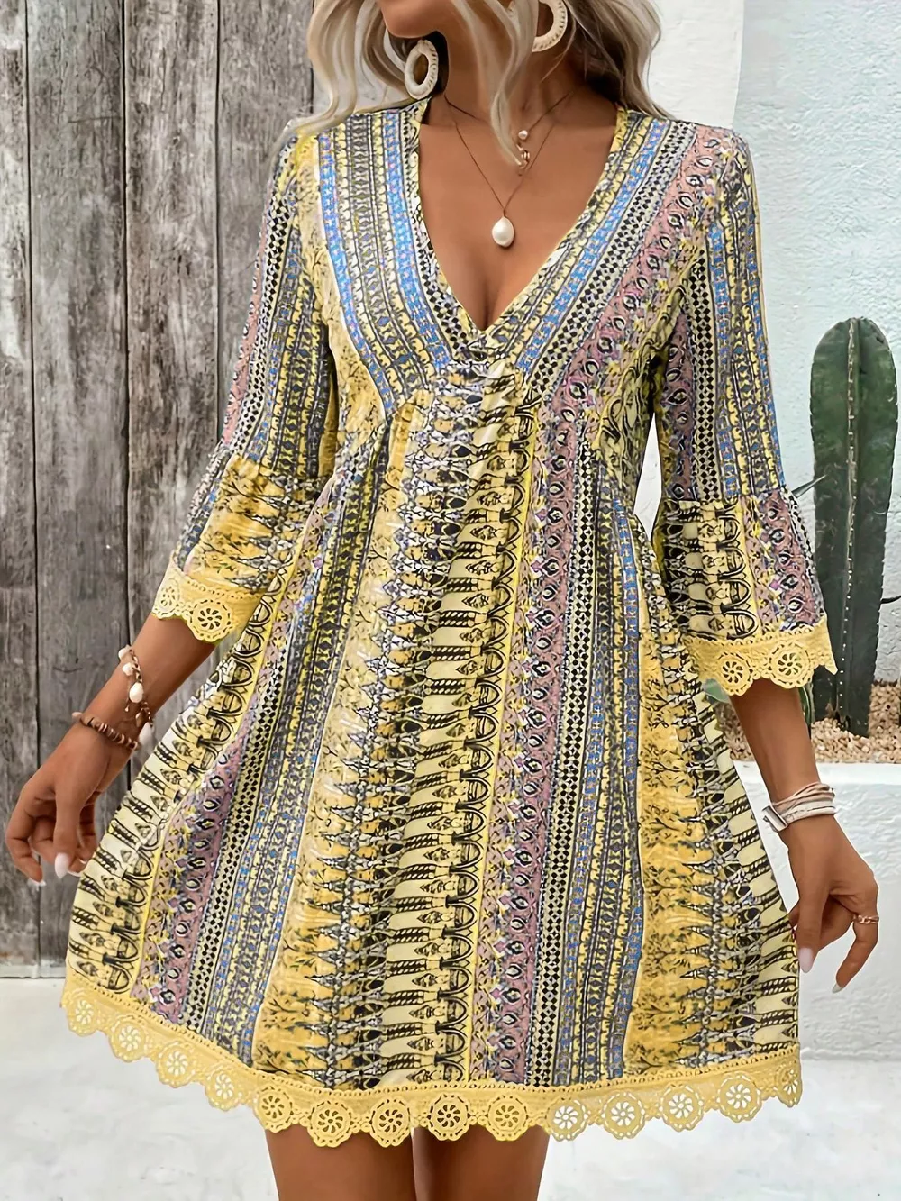 Printed V-Neck A-Line Dress, image 2